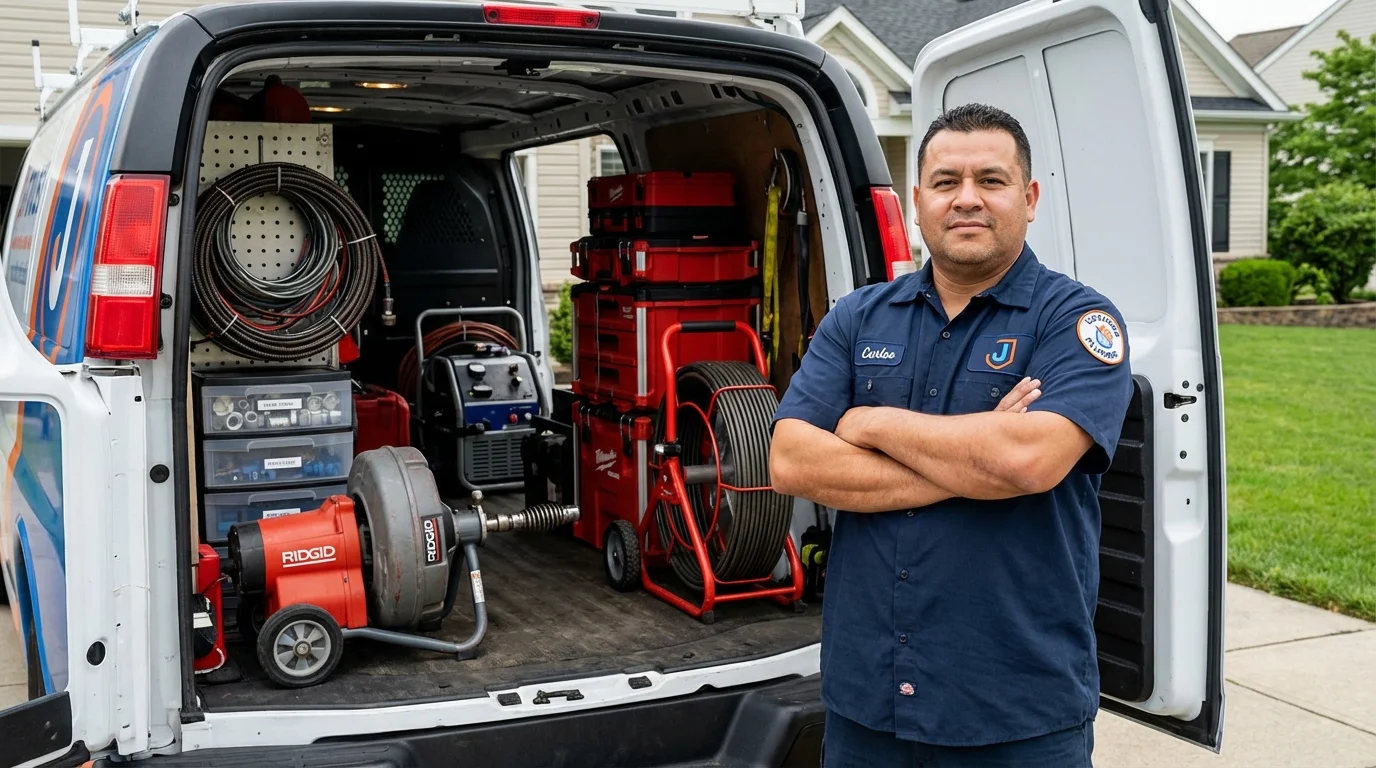 Professional drain cleaning equipment and Johns Plumbing LLC plumber in Uncasville