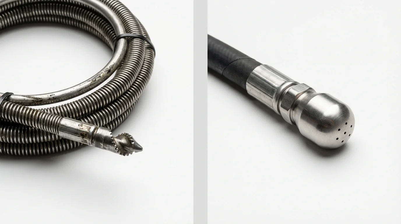 Drain snake cable and hydro jetting nozzle used for drain cleaning in Uncasville, CT