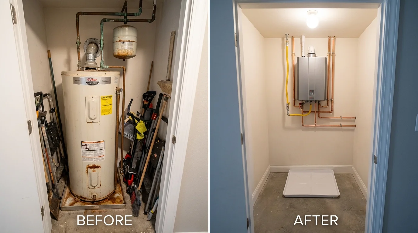 Tank water heater versus wall-mounted tankless unit comparison for Uncasville, CT homeowners