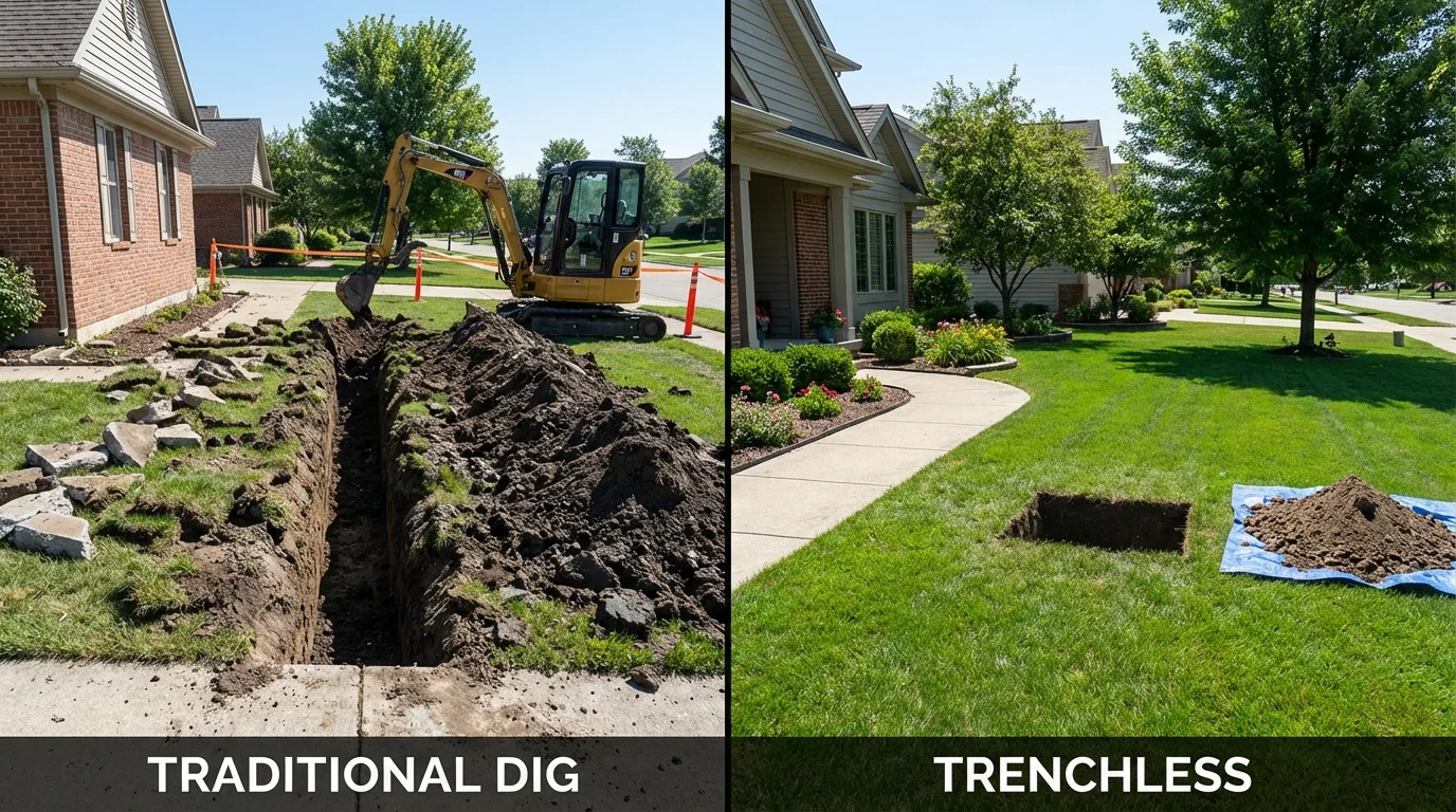 Trenchless sewer repair with minimal yard damage versus traditional excavation in Uncasville, CT